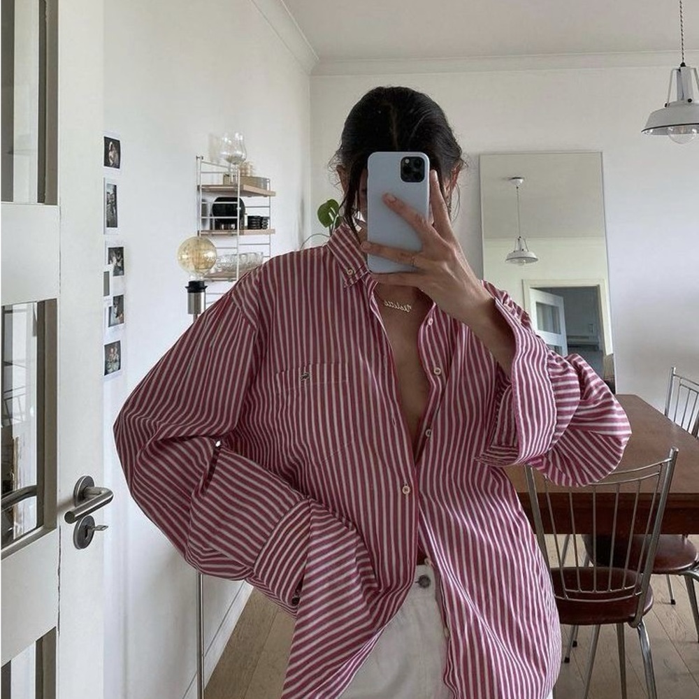 Zara Red and White Striped Shirt